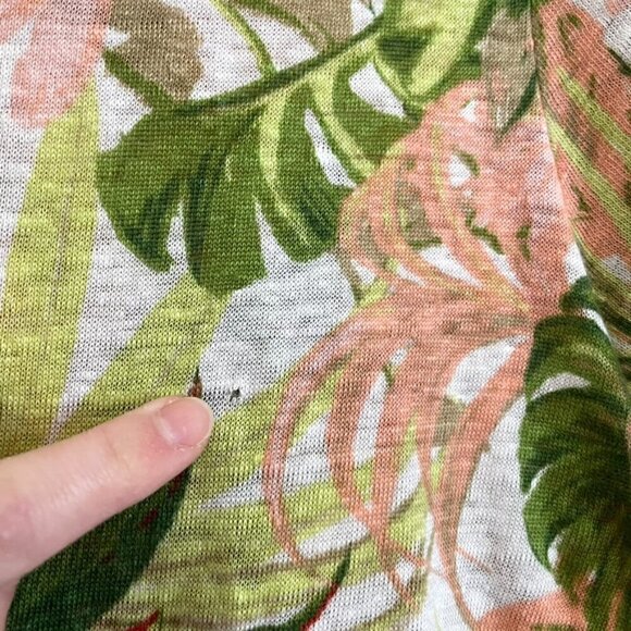 J. JILL Love Linen Tropical Floral Tie Front Tee White Green Short Sleeve Blouse - Picture 13 of 14